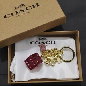 Coach Red Glitter Dice Keychain